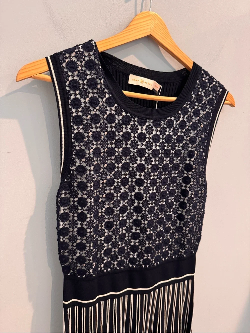 NWT Tory Burch Knit Pleated Sweater Dress in Navy/White, Size XS